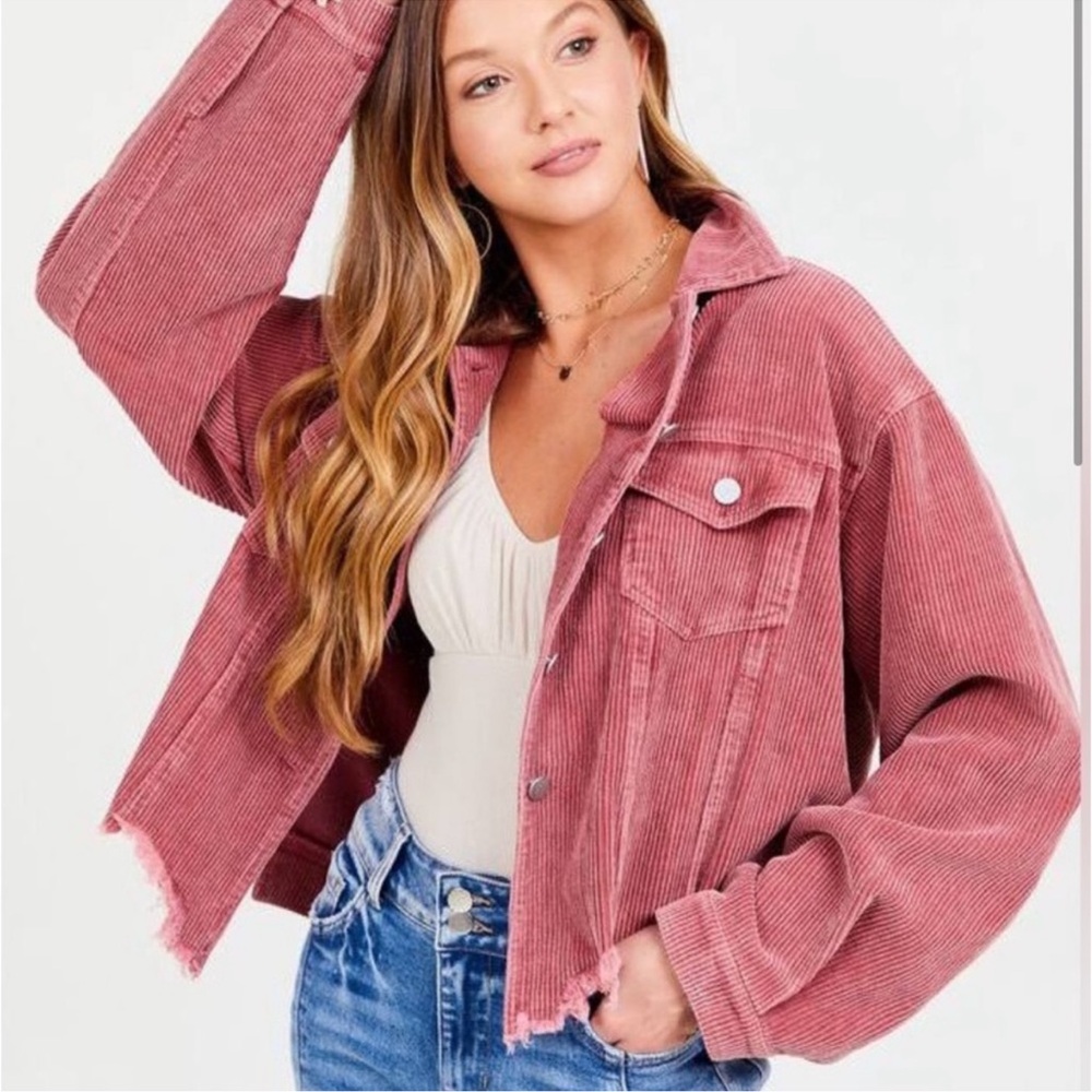 Zara Women's Pink Corduroy Utility Jacket